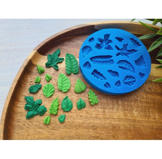 Silicone mold, Leaf, style 3, set, 16 elements, ~ 0.5-2.6 cm, H:0.2-0.4 cm