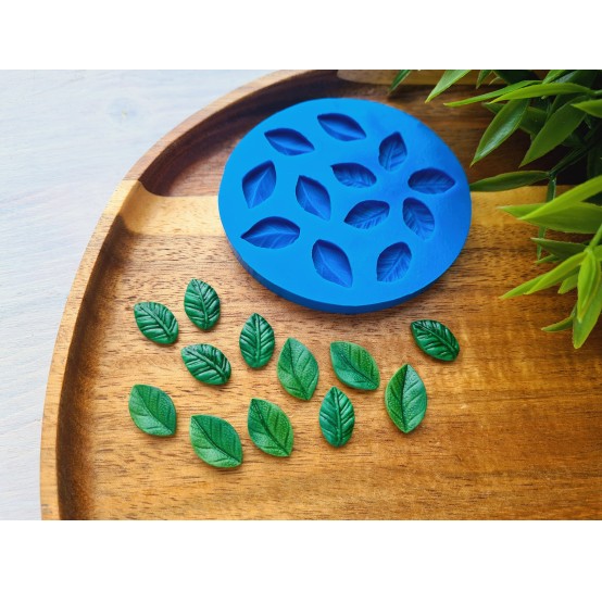 Silicone mold, Blueberry leaf, style 1, 12 elements, ~ 0.9-1.7 cm, H:0.3 cm