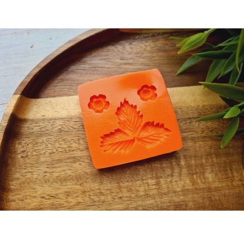 Silicone mold, Strawberry leaf and two flowers, ~ 3*4.1 cm, ~ Ø 1.2 cm, H:0.4 cm