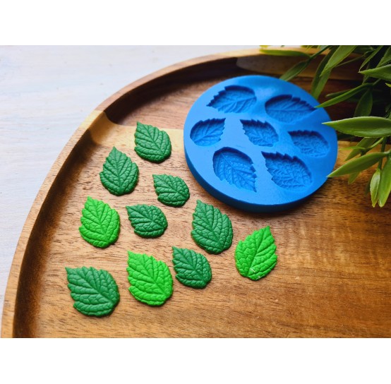 Silicone mold, Mint leaf, style 1, 7 elements, ~ 1.3-2.4 cm, H:0.2 cm