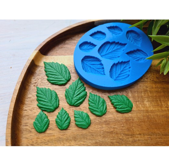 Silicone mold, Raspberry leaf, style 1, 8 elements, ~ 1.3-3.4 cm, H:0.2-0.3 cm