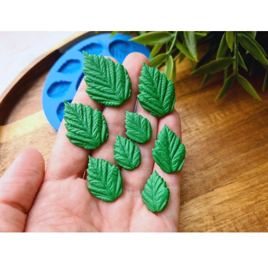 Silicone mold, Raspberry leaf, style 1, 8 elements, ~ 1.3-3.4 cm, H:0.2-0.3 cm