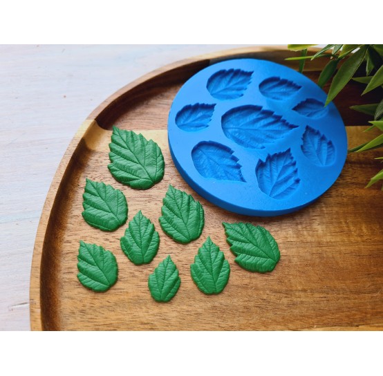 Silicone mold, Raspberry leaf, style 2, 8 elements, ~ 1.3-3.9 cm, H:0.3 cm