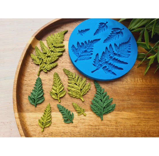 Silicone mold, Fern leaf, style 2, 5 elements, ~ 1-7.8 cm, H:0.2-0.3 cm