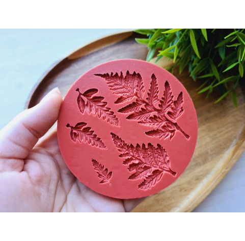 Silicone mold, Fern leaf, style 2, 5 elements, ~ 1-7.8 cm, H:0.2-0.3 cm