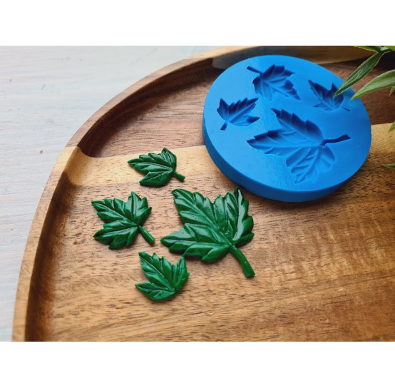 Silicone mold, Maple leaf, style 1, 4 elements., ~ 2.4-4.3*1.8-3.6 cm, H:0.3-0.4 cm