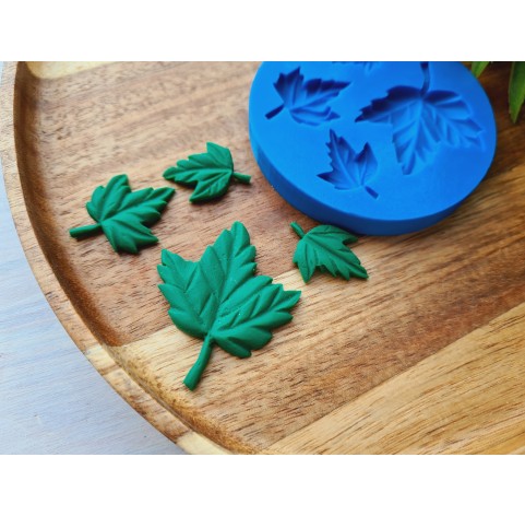 Silicone mold, Maple leaf, style 1, 4 elements., ~ 2.4-4.3*1.8-3.6 cm, H:0.3-0.4 cm