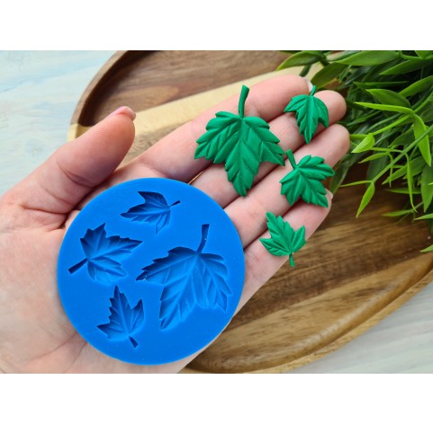 Silicone mold, Maple leaf, style 1, 4 elements., ~ 2.4-4.3*1.8-3.6 cm, H:0.3-0.4 cm