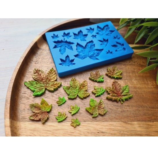 Silicone mold, Maple leaf, style 2, 12 elements, ~ 0.7-3.2 cm, H:0.1-0.2 cm