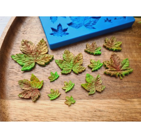 Silicone mold, Maple leaf, style 2, 12 elements, ~ 0.7-3.2 cm, H:0.1-0.2 cm