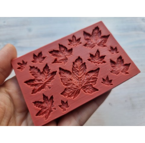 Silicone mold, Maple leaf, style 2, 12 elements, ~ 0.7-3.2 cm, H:0.1-0.2 cm