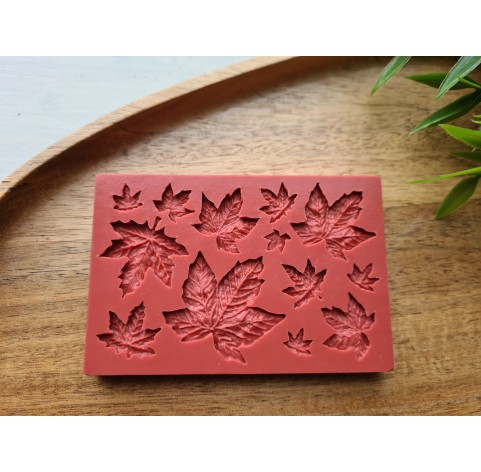 Silicone mold, Maple leaf, style 2, 12 elements, ~ 0.7-3.2 cm, H:0.1-0.2 cm