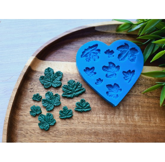 Silicone mold, Cloudberry leaf, style 2, 8 elements, ~ 0.7-2.5 cm, H:0.2 cm