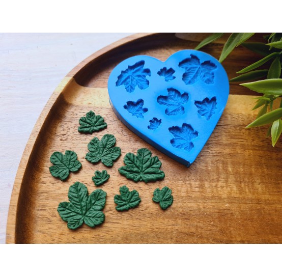 Silicone mold, Cloudberry leaf, style 2, 8 elements, ~ 0.7-2.5 cm, H:0.2 cm