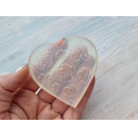 Silicone mold, Cloudberry leaf, style 2, 8 elements, ~ 0.7-2.5 cm, H:0.2 cm