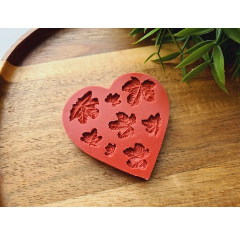 Silicone mold, Cloudberry leaf, style 2, 8 elements, ~ 0.7-2.5 cm, H:0.2 cm