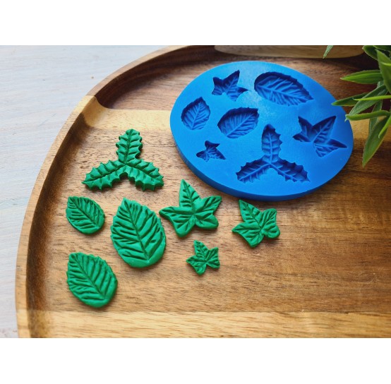 Silicone mold, Leaf, style 8, set, 7 elements, ~ 1.3-3.4 cm, H:0.3-0.4 cm