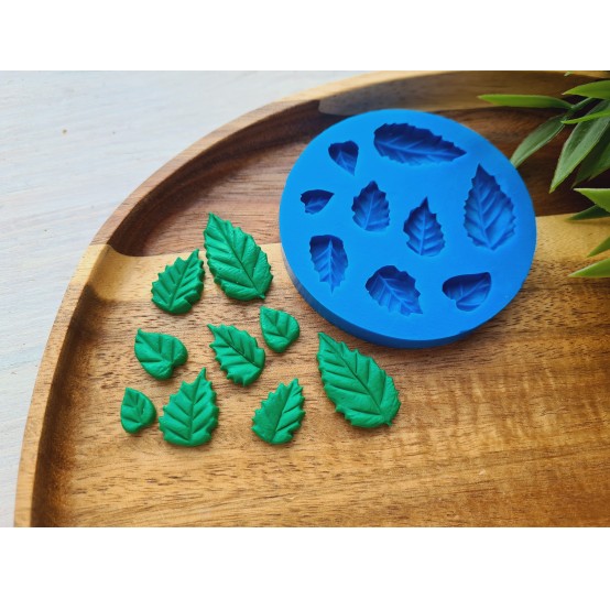 Silicone mold, Leaf, style 9, set, 9 elements, ~ 0.8-2.9 cm, H:0.3-0.4 cm