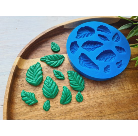 Silicone mold, Leaf, style 11, set, 11 elements, ~ 0.7-3.1 cm, H:0.2-0.6 cm