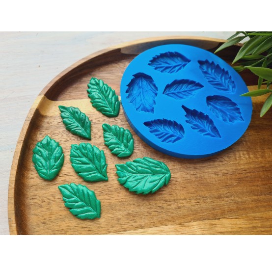 Silicone mold, Leaf, style 12, set, 7 elements, ~ 1.8-3.9 cm, H:0.4-0.5 cm