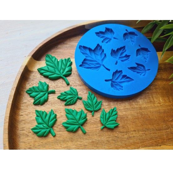 Silicone mold, Maple leaf, style 3, 7 elements, ~ 2.3-4.5 cm, H:0.3 cm