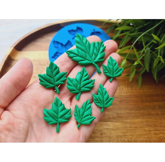 Silicone mold, Maple leaf, style 3, 7 elements, ~ 2.3-4.5 cm, H:0.3 cm