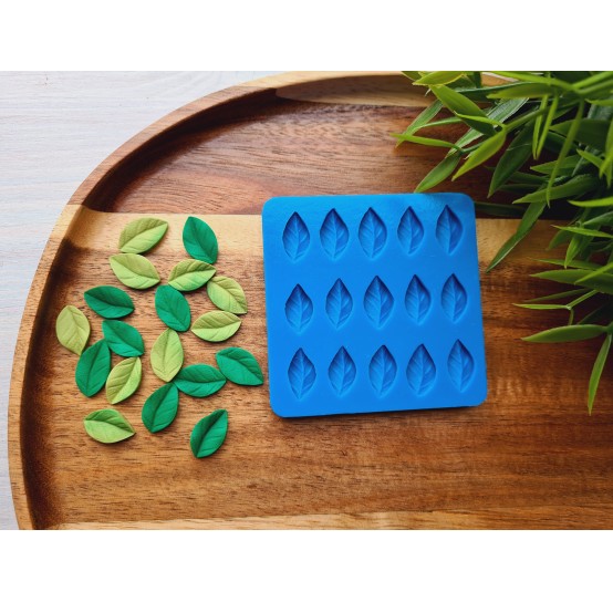 Silicone mold, Blueberry leaf, style 2, 15 elements, ~ 1*1.6 cm, H:0.3 cm