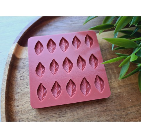 Silicone mold, Blueberry leaf, style 2, 15 elements, ~ 1*1.6 cm, H:0.3 cm