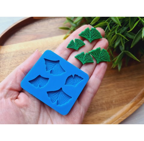 Silicone mold, Ginkgo leaf, 4 elements, ~ 1.4-2.6 cm, H:0.2 cm