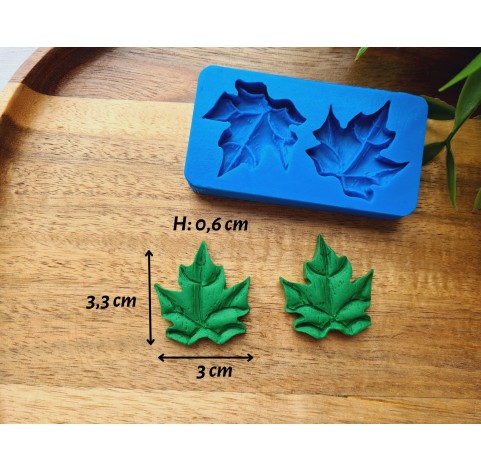 Silicone mold, Leaf, style 16, 2 elements, ~ 3*3.3 cm, H:0.6 cm