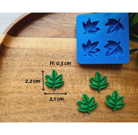 Silicone mold, Leaf, style 17, 4 elements, ~ 2.1*2.2 cm, H:0.5 cm