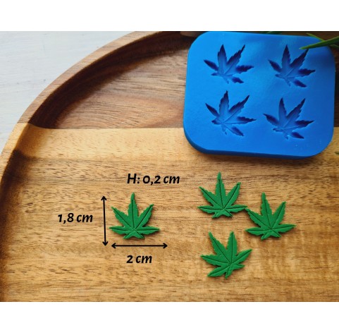 Silicone mold, Leaf, style 18, 4 elements, ~ 1.8*2 cm, H:0.2 cm