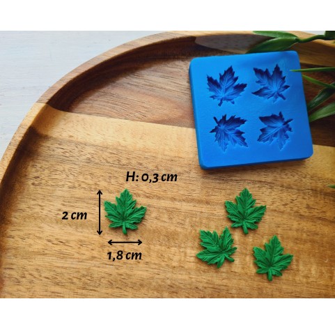 Silicone mold, Leaf, style 19, 4 elements, ~ 1.8*2 cm, H:0.3 cm