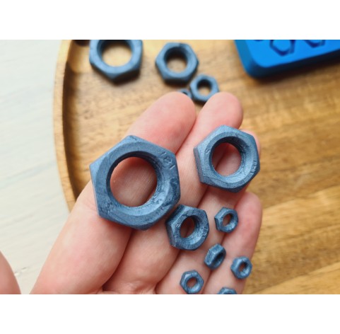 Silicone mold, Metal nuts, 15 elements, ~ 0.6-2.3 cm, H:0.2-0.7 cm