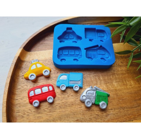 Silicone mold, Car, 4 elements, ~ 2.2-3.2 cm, H:0.5-0.7 cm