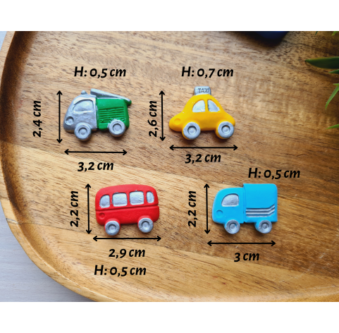 Silicone mold, Car, 4 elements, ~ 2.2-3.2 cm, H:0.5-0.7 cm