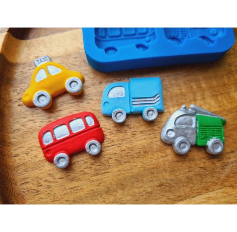 Silicone mold, Car, 4 elements, ~ 2.2-3.2 cm, H:0.5-0.7 cm