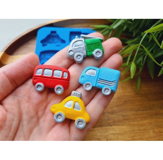 Silicone mold, Car, 4 elements, ~ 2.2-3.2 cm, H:0.5-0.7 cm