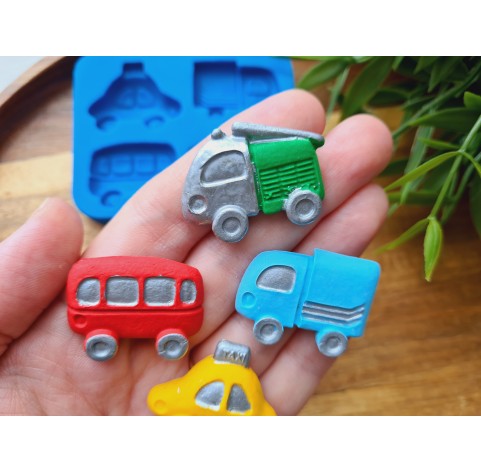Silicone mold, Car, 4 elements, ~ 2.2-3.2 cm, H:0.5-0.7 cm