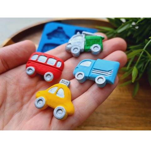 Silicone mold, Car, 4 elements, ~ 2.2-3.2 cm, H:0.5-0.7 cm