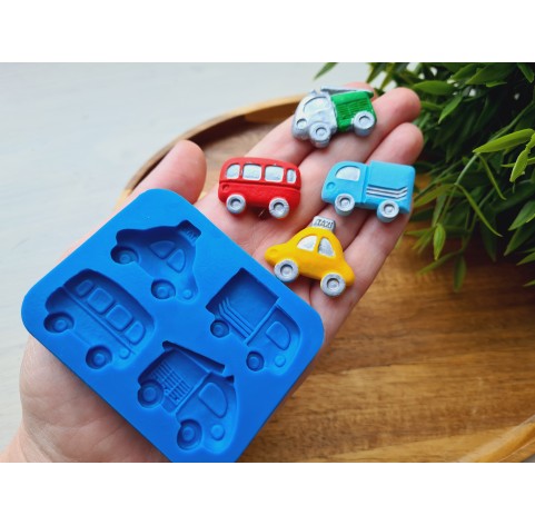 Silicone mold, Car, 4 elements, ~ 2.2-3.2 cm, H:0.5-0.7 cm