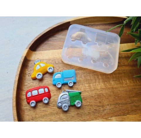 Silicone mold, Car, 4 elements, ~ 2.2-3.2 cm, H:0.5-0.7 cm