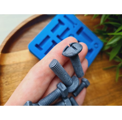 Silicone mold, Screw and bolt, style 2, 11 elements, ~ 0.5-3.4 cm, H:0.2-1 cm