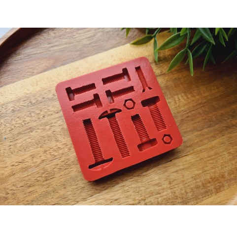 Silicone mold, Screw and bolt, style 2, 11 elements, ~ 0.5-3.4 cm, H:0.2-1 cm