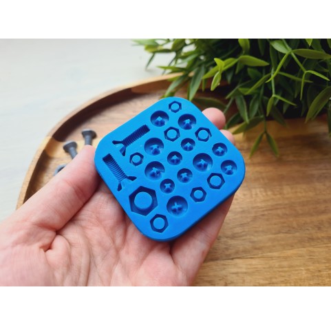 Silicone mold, Screw and bolt, style 3, 22 elements, ~ 0.6-2 cm, H:0.3-0.7 cm