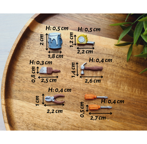 Silicone mold, Tools, style 1, 7 elements, ~ 0.5-2.6 cm, H:0.3-0.5 cm