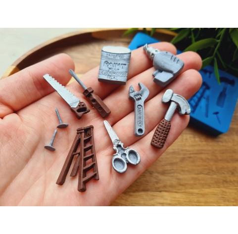 Silicone mold, Tools, style 2, 10 elements, ~ 0.5-3.4 cm, H:0.2-0.6 cm