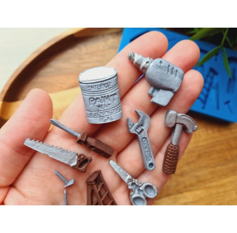 Silicone mold, Tools, style 2, 10 elements, ~ 0.5-3.4 cm, H:0.2-0.6 cm