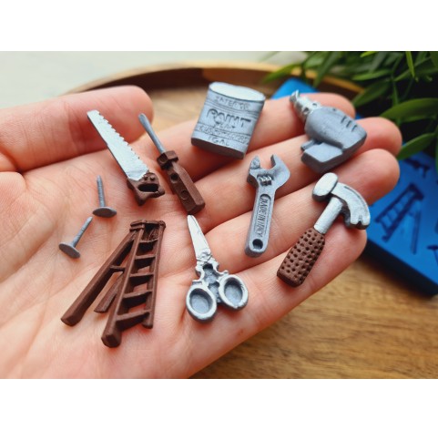 Silicone mold, Tools, style 2, 10 elements, ~ 0.5-3.4 cm, H:0.2-0.6 cm