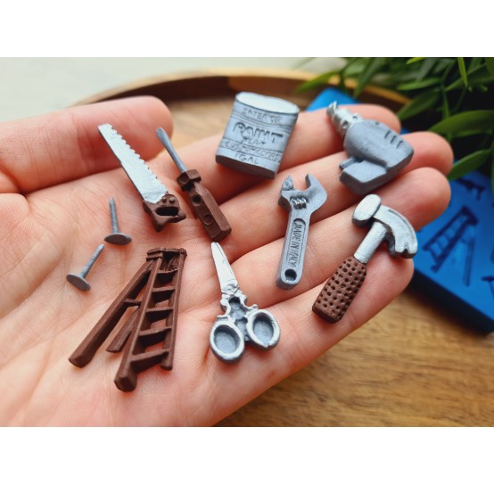 Silicone mold, Tools, style 2, 10 elements, ~ 0.5-3.4 cm, H:0.2-0.6 cm